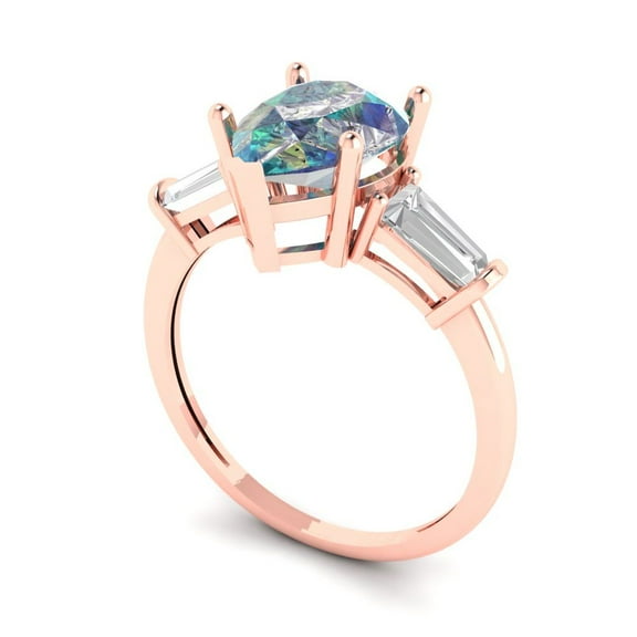 2.5 ct Pear Cut Blue Moissanite Three-Stone Engagement Ring for Women in 18K Rose Gold