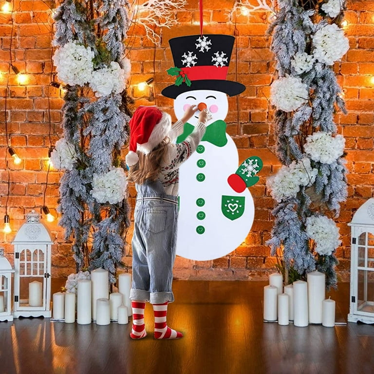 Alvinlite DIY Felt Christmas Snowman Game, Detachable Ornaments Xmas Wall  Hanging Decor for Kids(Blue)