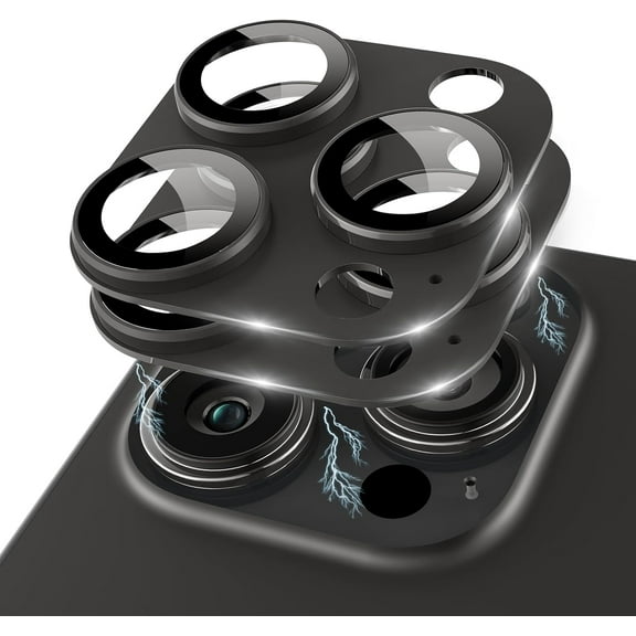 for iPhone 15 Pro/iPhone 15 Pro Max Camera Lens Protector [Full Coverage Metal] 9H Tempered Glass Screen Case Friendly Camera Cover for iPhone 15 Pro Max Titanium Black Black