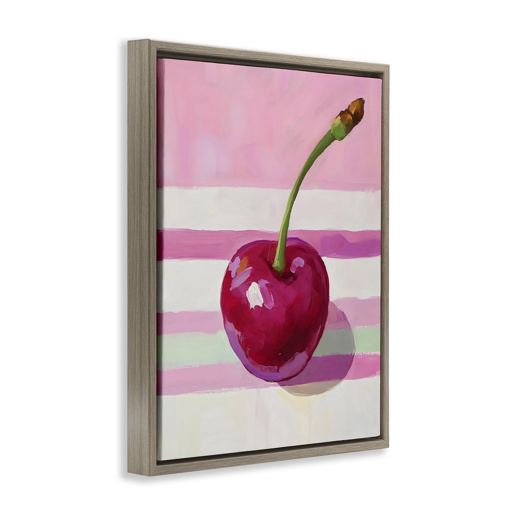 Stupell Industries Cherry on Pink Stripes Brown Framed Floater Canvas Wall Art, design by The Prints Vibe