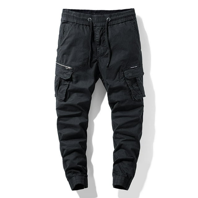 Puntoco Pantalones casuales largos para hombre Pantalones casuales de moda para hombre de color sólido con bolsillos con cremallera y cintura elástica largos