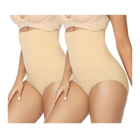 

QRIC 2 Pack Women Waist Trainer Tummy Control Panties Body Shaper High Waisted Shapewear Briefs