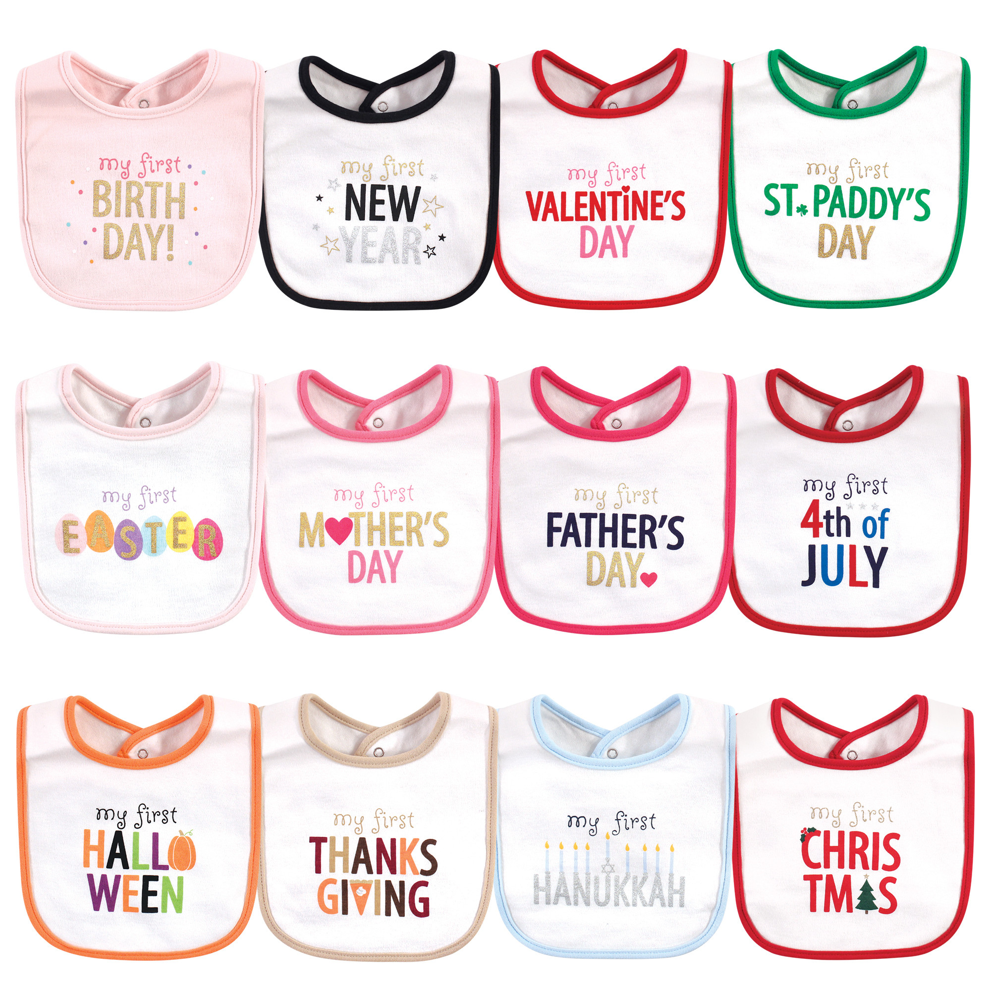 Hudson Baby Unisex Baby Cotton Bibs, Holiday Bold Girl, One Size