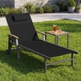 thumbnail image 3 of Harbweb Outdoor Chaise Lounge Chair , 5-Position Adjustable Sun Tanning Chair with Pillow, Aluminum Patio Lounge Chair with Wheels & Armrests for Garden, Beach, Patio, Pool, Black, 3 of 8