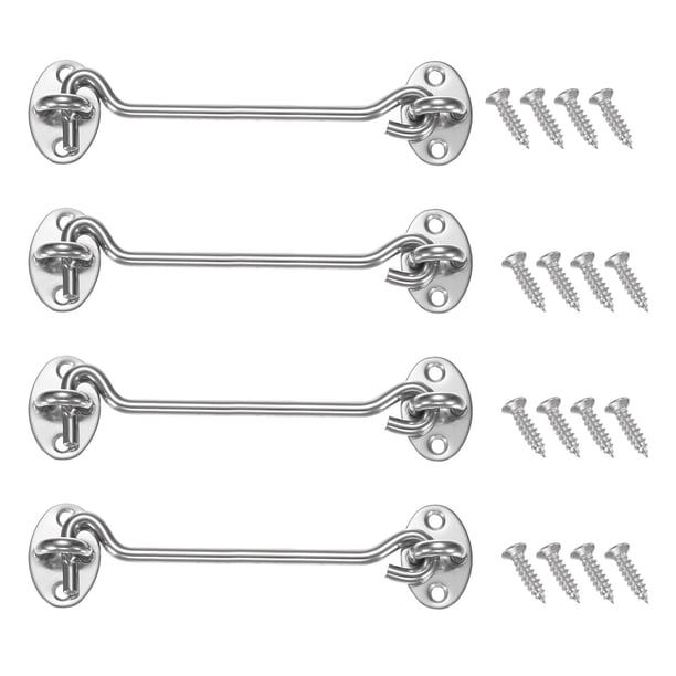 Uxcell 4-Pack Pestillo de Gancho y Ojo para Puerta 6 Pulgadas Pestillo de Puerta de Acero Inoxidable Pestillo de Puerta de Granero Gancho y Ojo