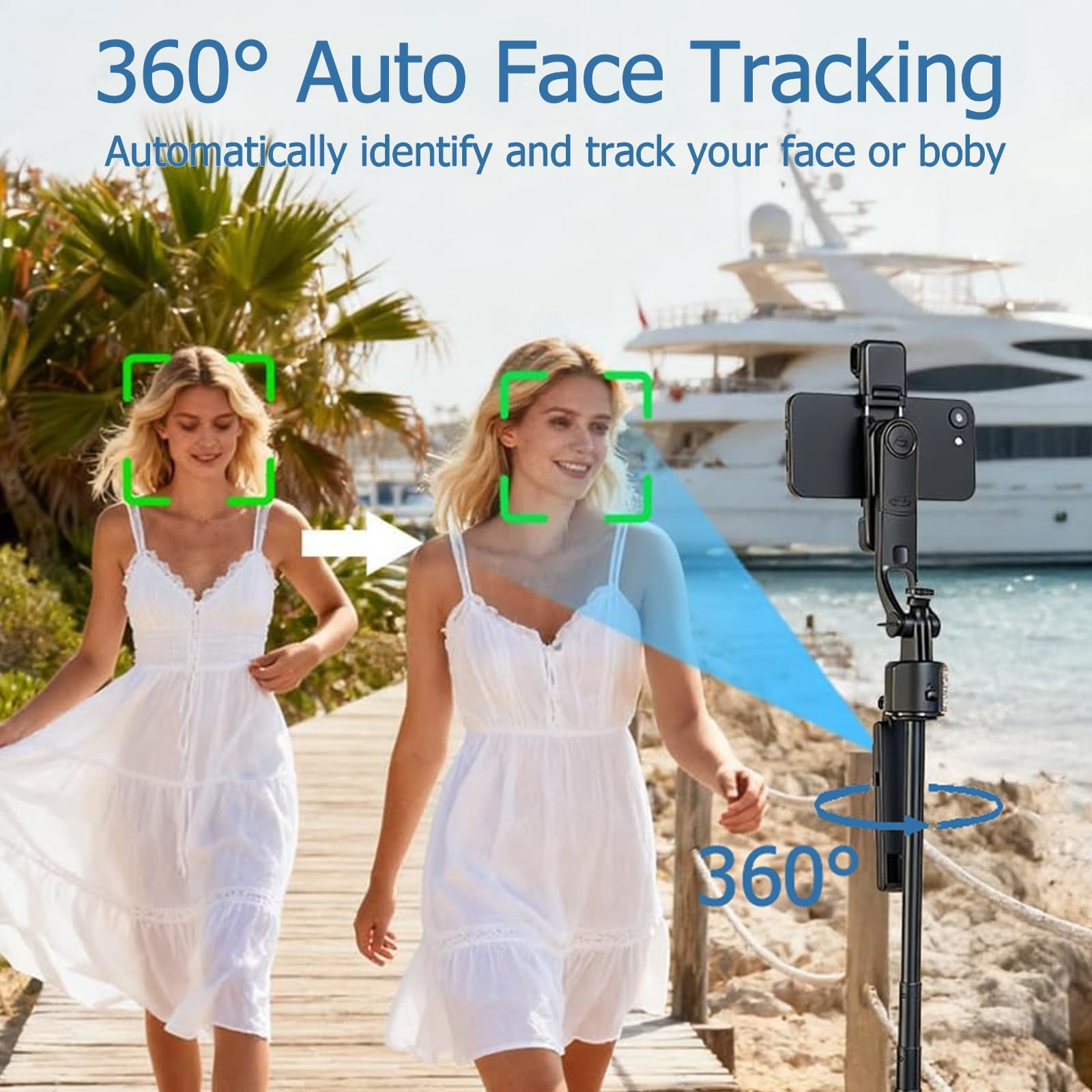 ORMOS AutoTracking Selfie Stick Tripod, Aluminum Alloy & ABS, Universal Smartphone Holder, Black, 360° Smart Rotation with Gesture Recognition, 69.3 Inches Maximum Height