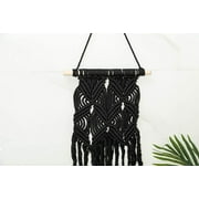 TJ Global Woven Macrame Wall Hanging, Handmade Boho Chic Wall Decor Decoration Home Decor Ornament Craft Gift, 18 inch x 10 inch (Black)