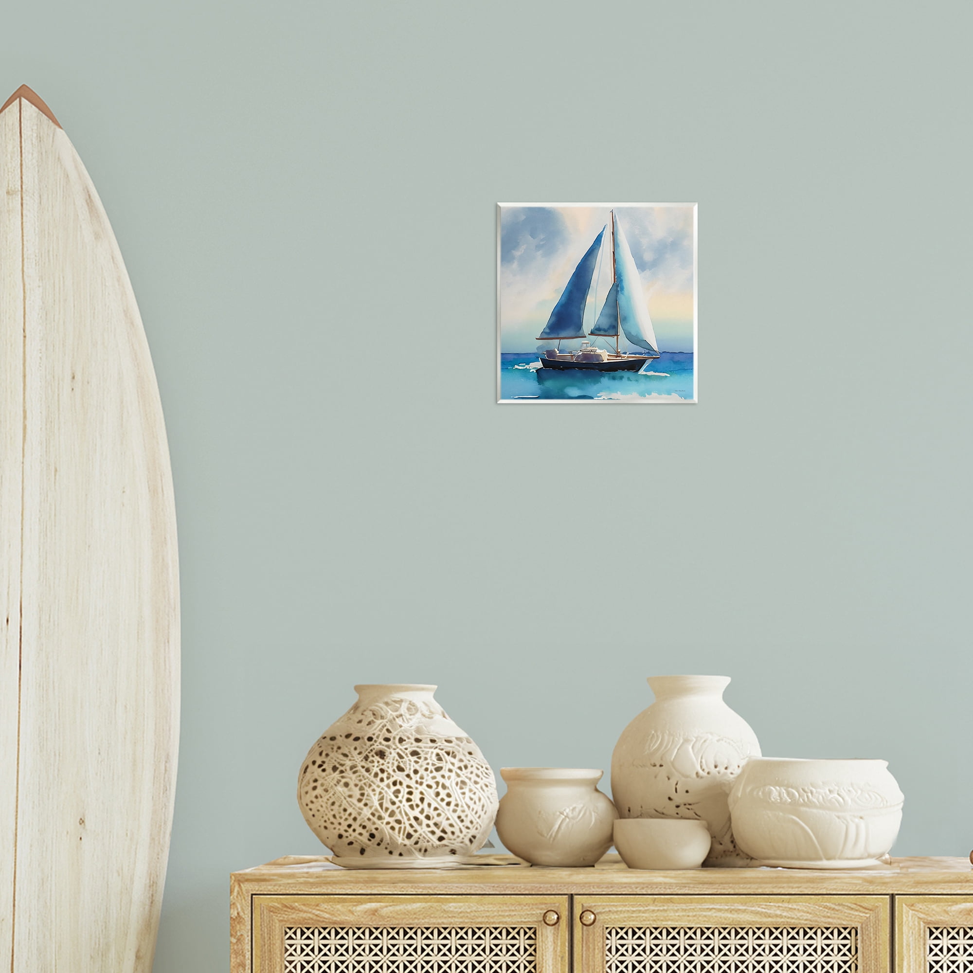 Stupell Industries Watercolor Style Sailboat Nautical & Beach Painting Unframed Art Print Wall Art, 12 x 12