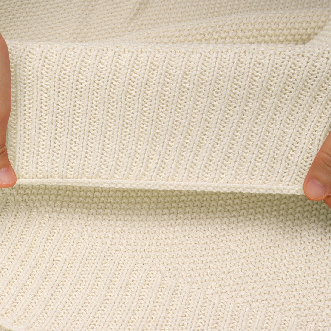 Unique Bargains 100% Cotton Knit Throw Blanket for Bed Sofa, Beige, Standard Throw