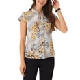 thumbnail image 4 of Blusas de trabajo Satin Inspire Chic para mujeres, blusa casual de negocios con mangas de capucha, floral, vintage, talla XL, gris y albaricoque, 4 of 6