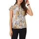 thumbnail image 4 of Blusas de trabajo Satin Inspire Chic para mujeres, blusa casual de negocios con mangas de capucha, floral, vintage, talla XL, gris y albaricoque, 4 of 6