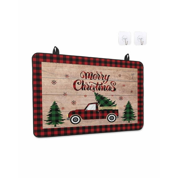 Merry Christmas Stove Top Covers for Electric Stove, 28'x20'' Red and Black Buffalo Plaid Truck Tree Glass Ceramic Stove Cover Foldable Rubber Mat Heat Resistant Cooktop Protector for Kitchen