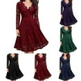 thumbnail image 5 of Women Floral Lace V Neck Formal Dress Swing Cocktail Party Midi Wedding Guest, 5 of 11