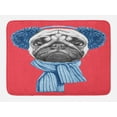 thumbnail image 1 of Pug Bath Mat, Detailed Dog Drawing with Scarf Earmuffs on Dark Coral Background Animal Fun, Non-Slip Plush Mat Bathroom Kitchen Laundry Room Decor, 29.5 X 17.5 Inches, Dark Coral Turquoise, Ambesonne, 1 of 2