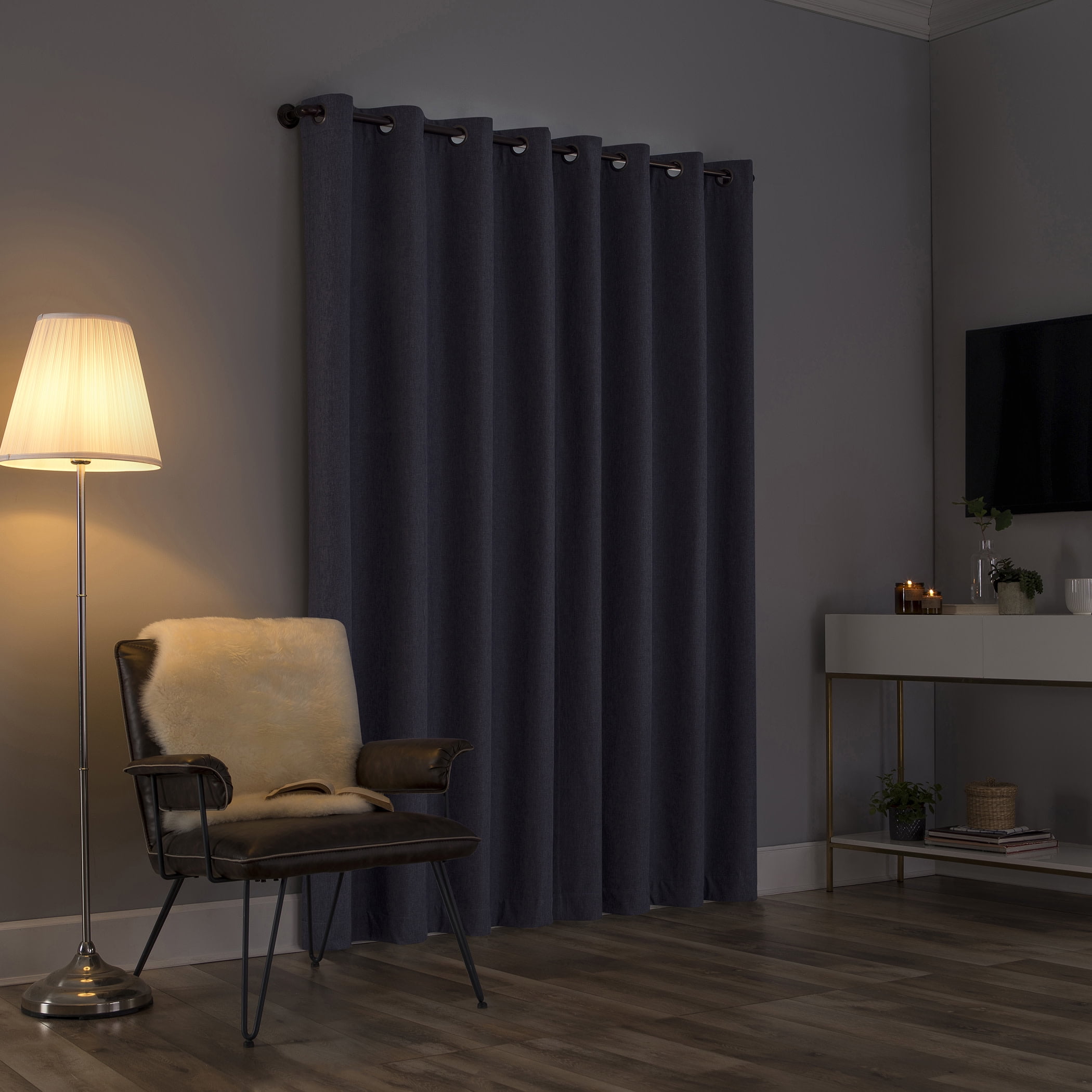 Sun Zero Tyrell Tonal Texture Draft Shield Fleece Insulated 100% Blackout Grommet Curtain Panel In Navy Blue, 50"X63", Navy Blue