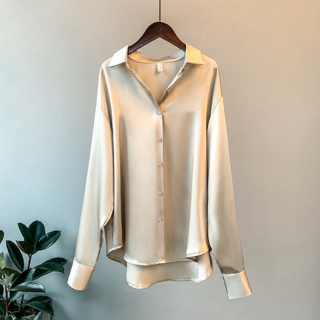 Camisa de seda abotonada a la moda de primavera, blusa Vintage para mujer, Tops de satén para oficina, camisas holgadas elegantes de manga larga para mujer 11355