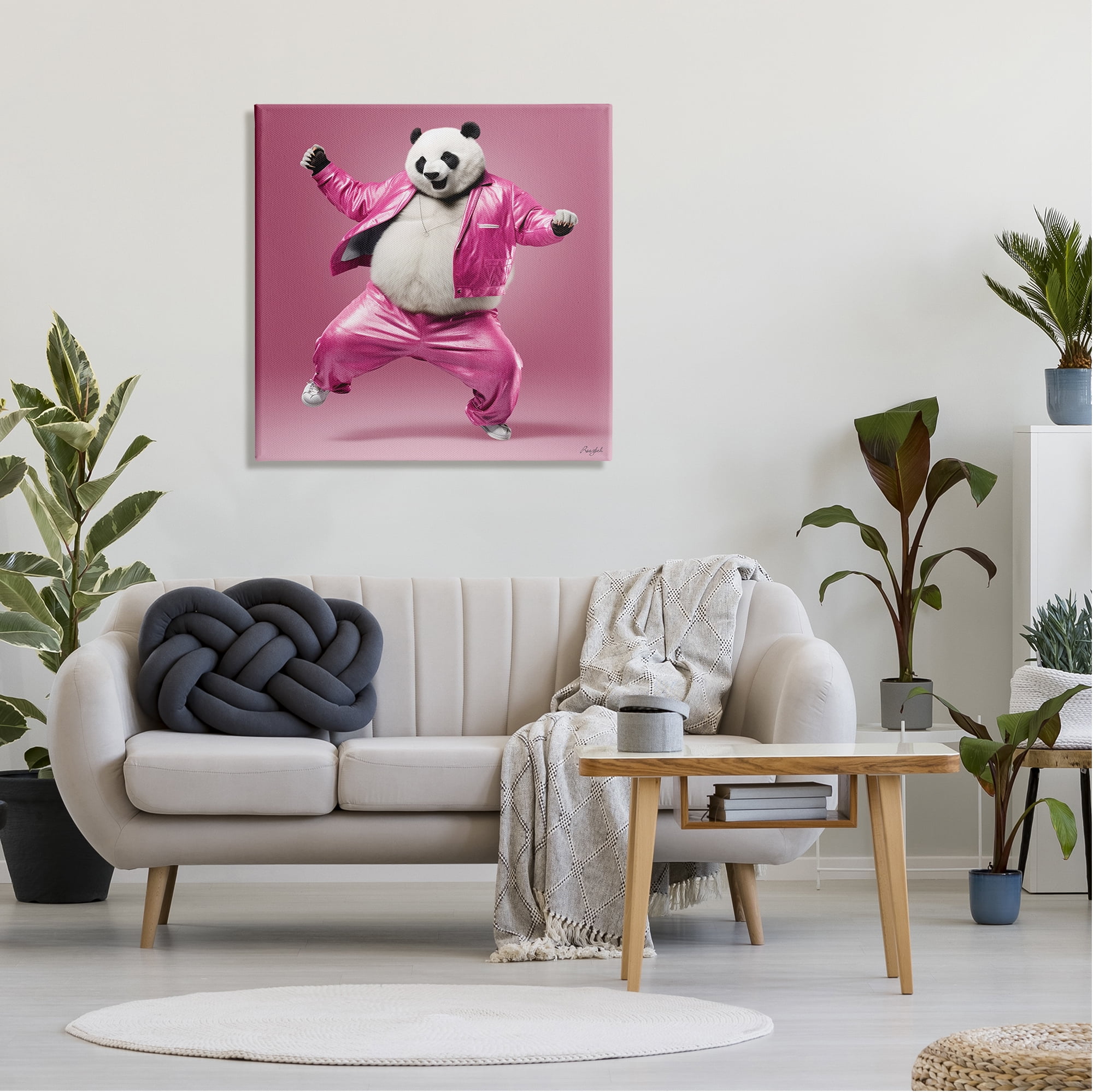 Stupell Industries Dancing Panda in Pink Animals & Insects Painting Gallery Wrapped Canvas Art Print Wall Art, 30 x 30