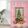 thumbnail image 2 of Extra Long Shower Curtain 72x84 Inch, Pink Christmas Tree Shower Curtain Waterproof Bathroom Decor Watercolor Xmas Snowflake Fabric Bath Curtain Set Accessories with Hooks, 2 of 6