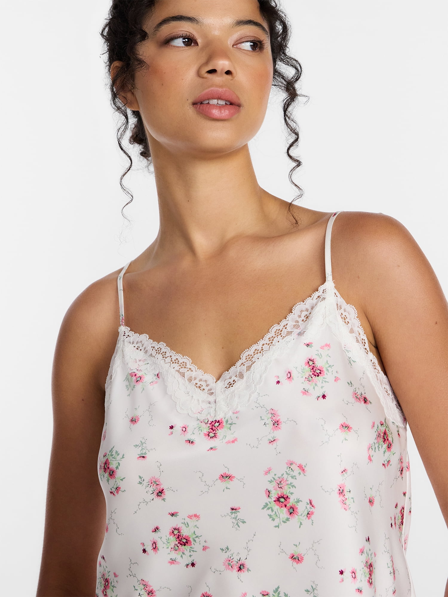 Joyspun Women's Lace Trim Stretch Satin Cami and Shorts Set, 2-Piece, Sizes XS-3X