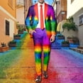 thumbnail image 2 of Male Rainbow Long Sleeve Coat And Pants Two Piece Suit Printed Button And Pockets Suit For Holiday Party Events Build to Suit Three Piece Tuxedo Boys Slim Suit Set Medium Suit Jacket Mens Dress, 2 of 6