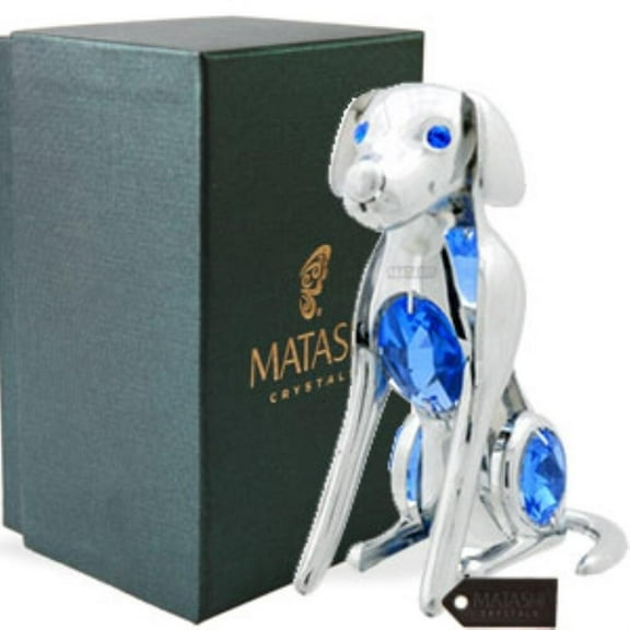 Matashi Chrome Plated Silver Dog with Blue Crystals by