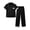 Black, variant on BaoFuBaoMei Satin Pajamas for Women Plus Size 2 Piece Short Sleeve Button up Lounge Set Collared Top and Pants Pjs Lace Trim Striped Sleepwear