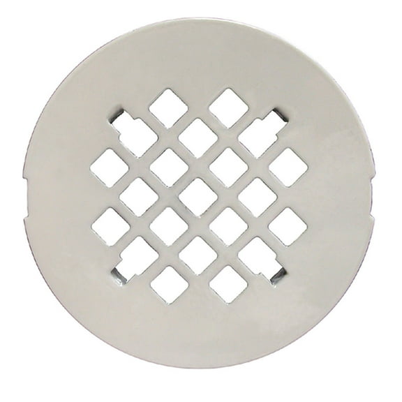 JONES STEPHENS 4-1/4 in. Round Replacement Snap-In Strainer in White for No Caulk Fiberglass Shower Stall Drains