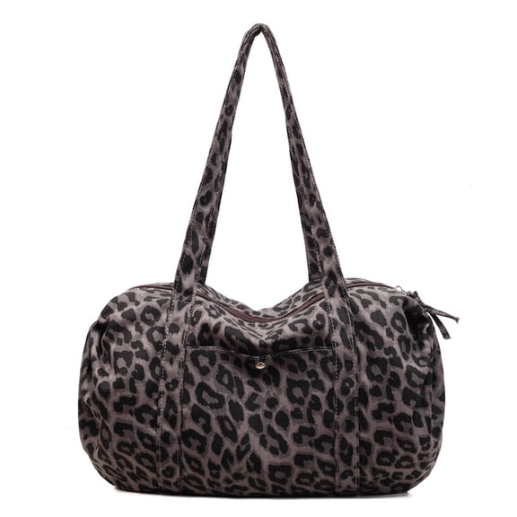 KKLDOGS Leopard Print Canvas Duffle Bag, Large Capacity Casual Weekender Shoulder Handbag for Travel & Daily Use