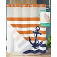 thumbnail image 3 of No Hook Shower Curtains, Anchor Orange Standard Shower Curtains with Snap in Liner, Modern Navy Blue White Striped Nautical Waterproof Washable Fabric Bathroom Shower Curtain Sets, 66" x 72", 3 of 7