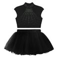 thumbnail image 3 of Alvivi Kids Girls Shiny Ballet Dance Outfits Gymnastic Shirt Crop Top and Tutu Skirt Bllerina Costume Black 8, 3 of 7