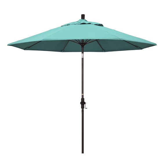 9 Inch Patio Umbrella with Aluminum Pole and Crank Lift, Blue and Bronze