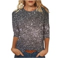 thumbnail image 1 of Liquidation Staron Blouses pour Femmes Habillées Décontractées Manches 3/4 Col Rond T-Shirt Imprimé Floral Décontracté Mignon Blouse Été Basique Tees Tunique Hauts Chandail Cadeaux pour Elle Gris Foncé L, 1 of 3