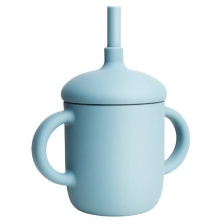 

Silicone Training Sippy Water Cup with Straw and Handle for Toddler for Infants 5 colors Anti-slip bottom Water glass Easy to clean Sky Blue