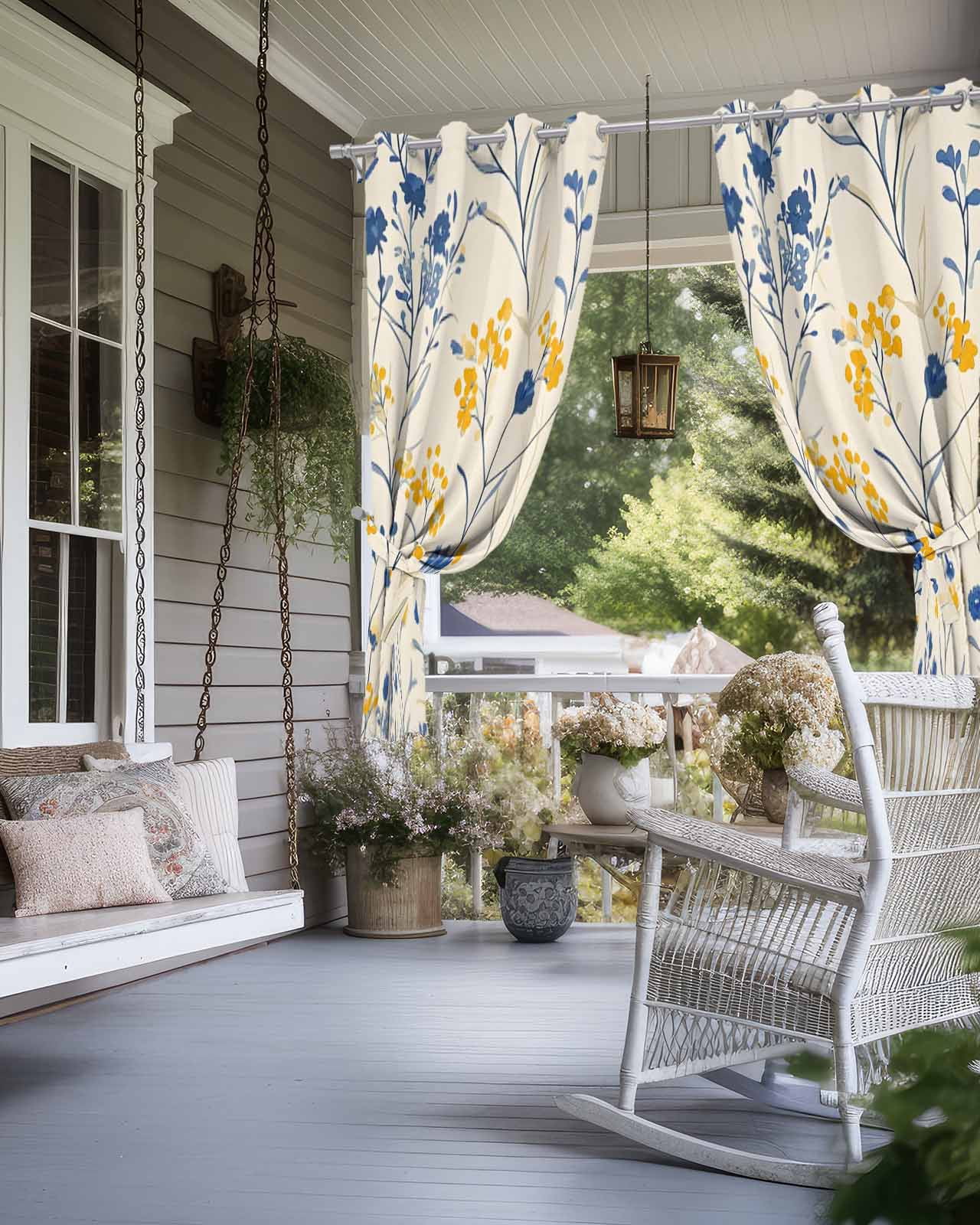 nqOlkjepod Outdoor Curtains for Patio Waterproof, Spring Flowers Outdoor Privacy Panels Grommet, Farmhouse Pastoral Botanical Herbs Blackout Outside Curtains for Porch/Cabana 54"x84", 1 Panel