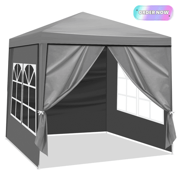 Tcbosik 6.5' x 6.5' Canopy Tent with Sidewalls, Outdoor Gazebo Shelter, Patio Event Tent for Party, Wedding, BBQ, Gray