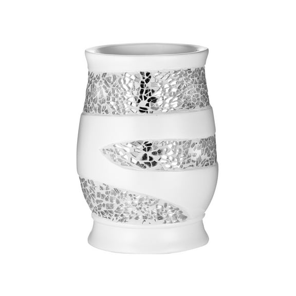 q Sinatra Modern Bath Tumbler Modern Classic Contemporary Decorative Beautiful Designs Bathroom Decor for Home Luxury Bath, White