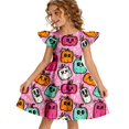 thumbnail image 2 of Halloween Girls Dress Size 7 Flutter Sleeve Cute Sundress Summer Party Pumpkin Ghost Novelty Crew Neck Girls Fashion Dresses Pink 9-10 Yaers, 2 of 5