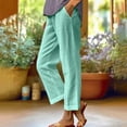 thumbnail image 2 of Linen Pants for Women And Solid Color Elastic Waist Cotton Linen Versatile Straight Tube Casual Wide Leg Pants Linen Pants Women Plus Size Mint Green 3XL, 2 of 8