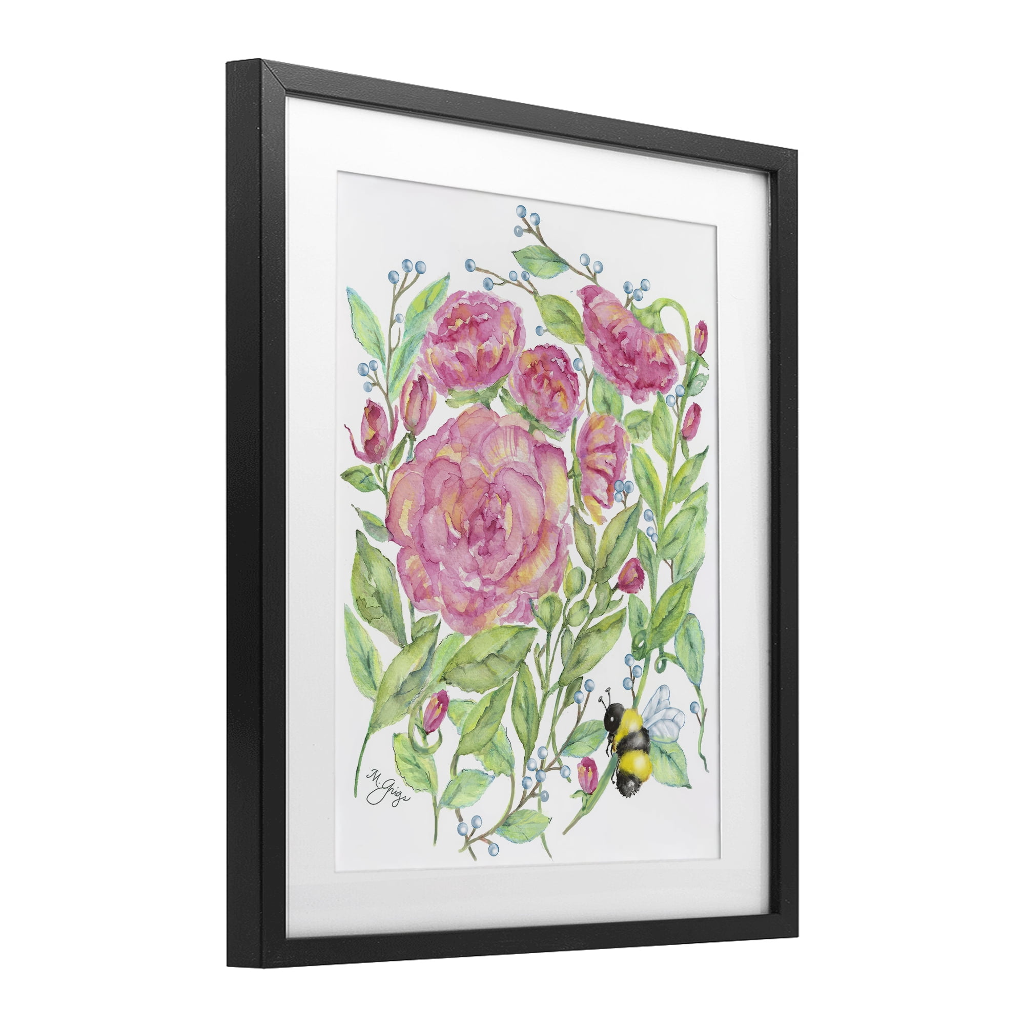 Stupell Industries Peony & Bumble Bee Black Framed Print Under Glass, design by Maureen Grigs