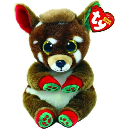 Ty Beanie Baby Bellies - JUNO the Christmas Reindeer (6" Plush)(BONUS 1 FUN CHOPS & 1 ZIPPER BRACELET)