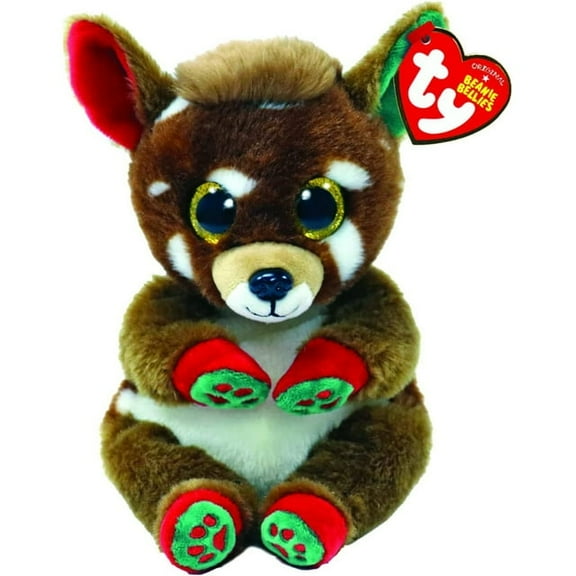 Ty Beanie Baby Bellies - JUNO the Christmas Reindeer (6" Plush)(BONUS 1 FUN CHOPS & 1 ZIPPER BRACELET)