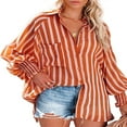 thumbnail image 4 of EIMELI Blouse à Manches Longues Col en V Rayée à Manches Retroussables pour Femmes, 4 of 6