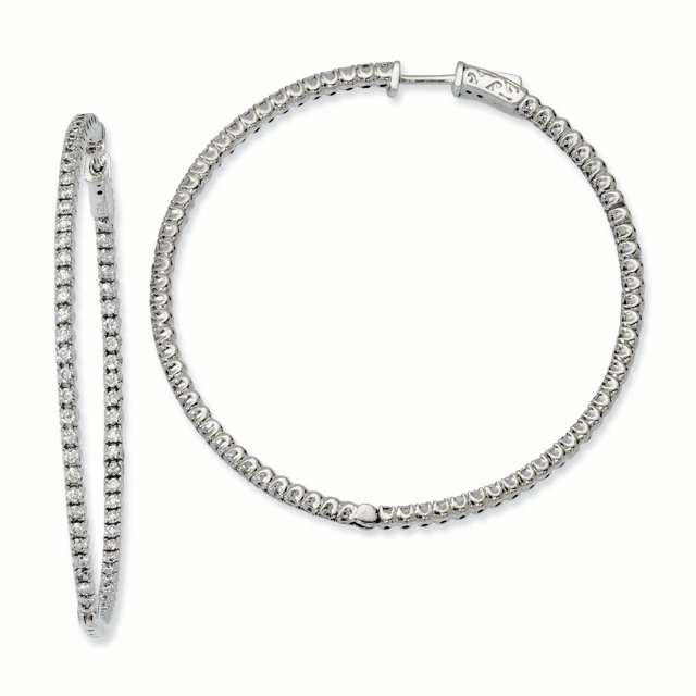Sterling Silver Rhodium-plated CZ In and Out Hinged Hoop Earrings QE7949