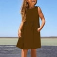 thumbnail image 2 of Kovlvoll Toddler Girls Dress Summer Clothes Sleeveless Casual Crewneck Solid Color Little Girl Dresses with Pockets, 2 of 5