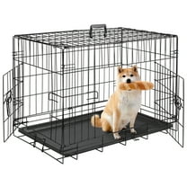 Zephypaws 30 inch Double Door Dog Crate for Meidum Dogs, Foldable Metal Wire Dog Kennel Pet Cage with Plastic Leak-Proof Pan Tray, Black