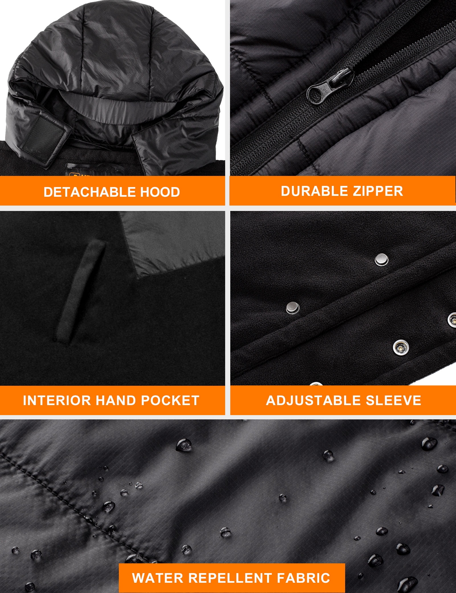 HENNCHEE Heated Blanket Battery Operated with Removable Hooded 70" x 42" Waterproof Heated Poncho for Home, Outdoors, Camping, Black