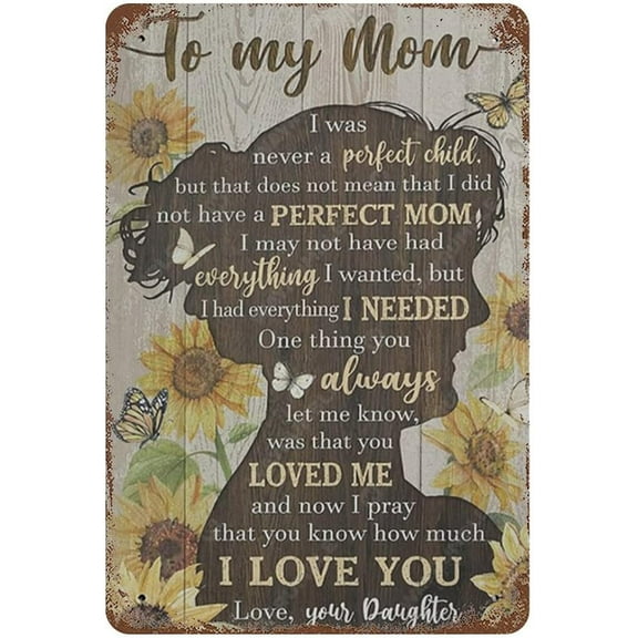 5.5x8 Inch To My Mom, Love From Daughter Metal Tin Sign Suitable For Decor Home Restaurant Cafes Pubs Club Garden Office Kitchen Wall Art Can Mother'S Day Birthday Holiday Gift
