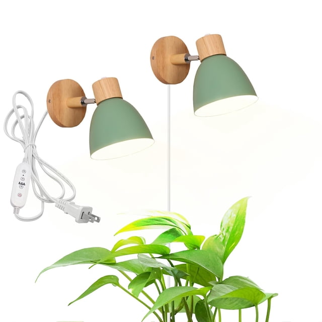 FSLIVING Adjustable Wooden Wall Sconces Full Spectrum LED Indoor Plant Grow Light