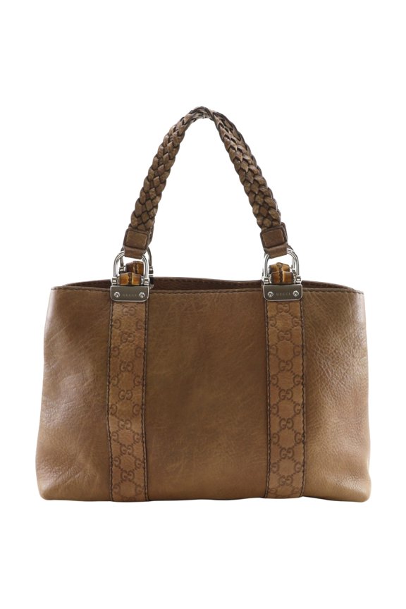 Pre-Owned Gucci Bamboo Bar Tote Bag GG 232947, Shima Leather, Brown, A4 Size, Women's