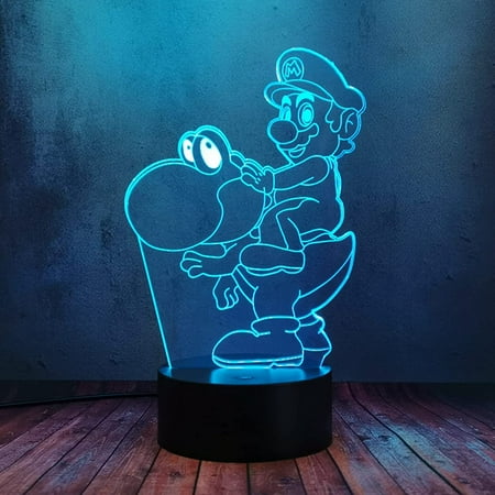 

3D LED Optical Table Lamp Mario Game Comic Dinosaur Yoshi Illusion Night Light Portable Touch Remote Control Lamp 16 Color Dimmable Stereo Flash Kid Bedroom Art Decor Comic Teen Birthday Gift Toy